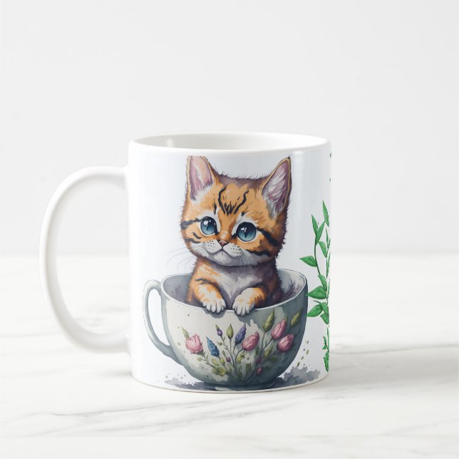 Vattenfärgat katt eller kitten i Tekopp Kaffemugg (Vänster)