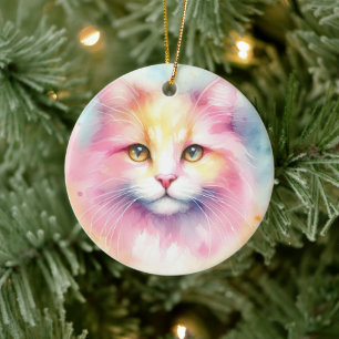 Vattenfärgat katt julgransprydnad keramik