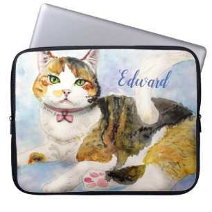 Vattenfärgat katt laptop fodral