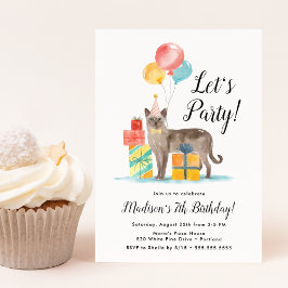 Vattenfärgat katt med ballonger Barns födelsedag P Inbjudningar