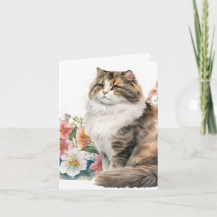Vattenfärgat katt med blommor anteckningskort