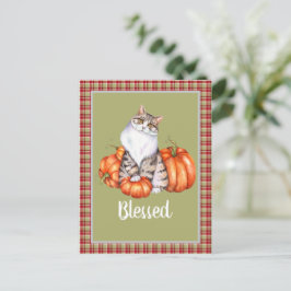 Vattenfärgat katt och pumpkins blädda Thanksgiving Vykort