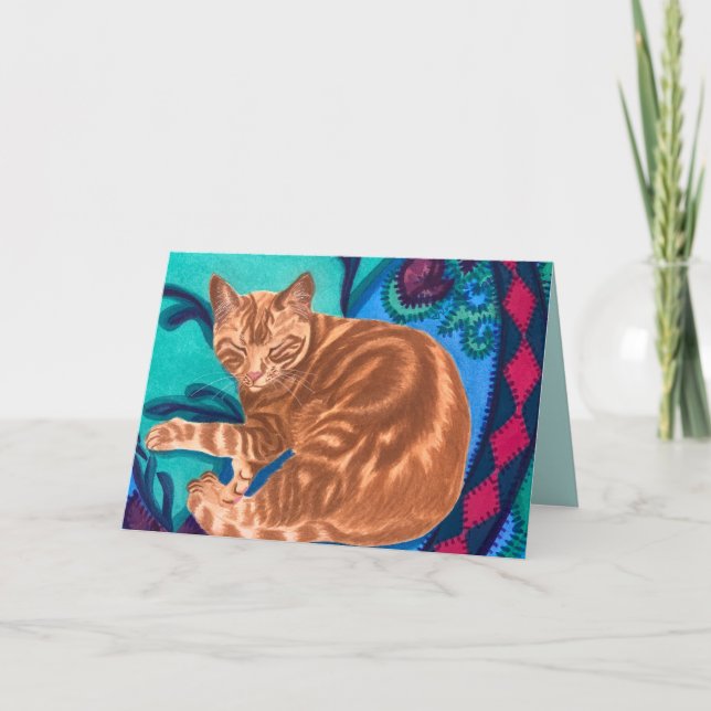 Vattenfärgat katt och quilt tack kort (Framsida)