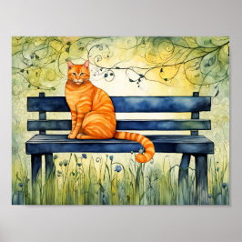Vattenfärgat katt på Park Bench Poster