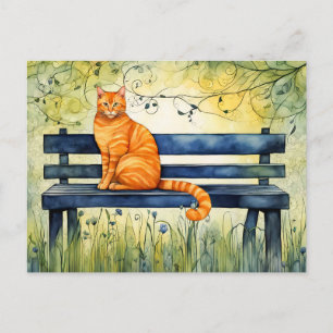 Vattenfärgat katt på Park Bench Vykort