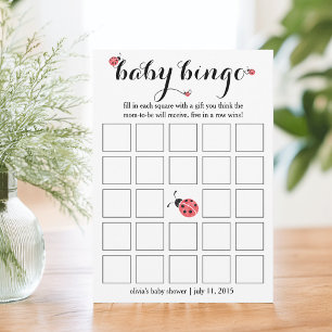 Vattenfärgat Ladybug Baby Shower Bingo Card-spel Inbjudningar