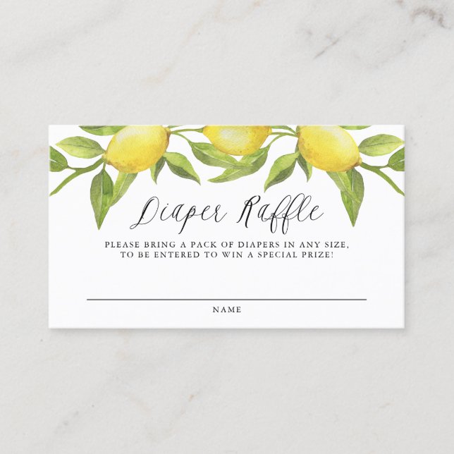 Vattenfärgat Lemon Greenery Diaper Raffle Card Visitkort (Framsida)