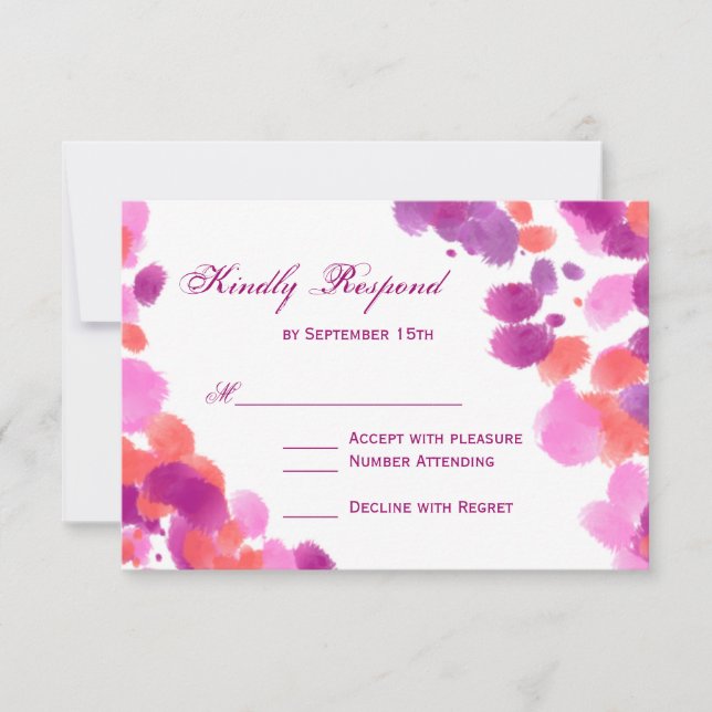 Vattenfärgat Lila Rosa Coral Bröllop OSA Cards Kort (Framsida)