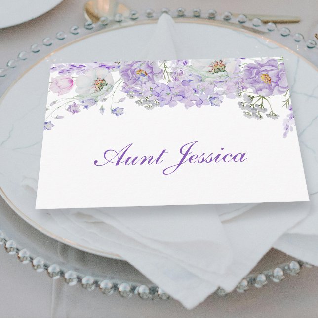 Vattenfärgat Lilac Flowers Flat Place Card (Skapare uppladdad)
