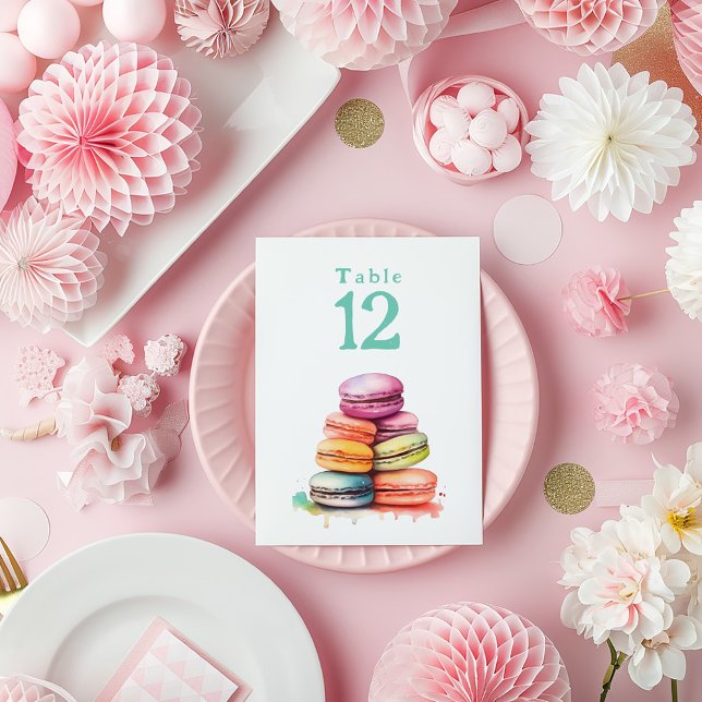 Vattenfärgat ljus makaroon, Bordsnummer kort (Watercolor bright macaroons Table Number card)