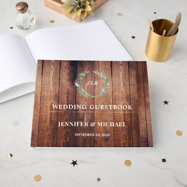 Vattenfärgat löv på rostfritt barrträ Bröllop Gästböcker (Framsida Öppen)