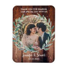 Vattenfärgat löv på rustiskt trä Tack bröllop Magnet