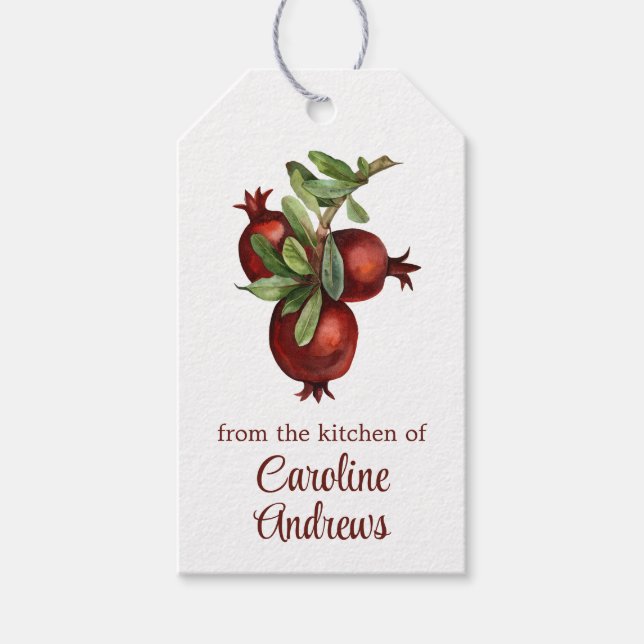 Vattenfärgat organiskt granatäpple presentetikett (Framsidan)
