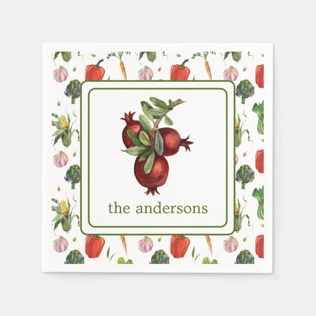 Vattenfärgat organiskt material i granatäpple pappersservett (Framsidan)