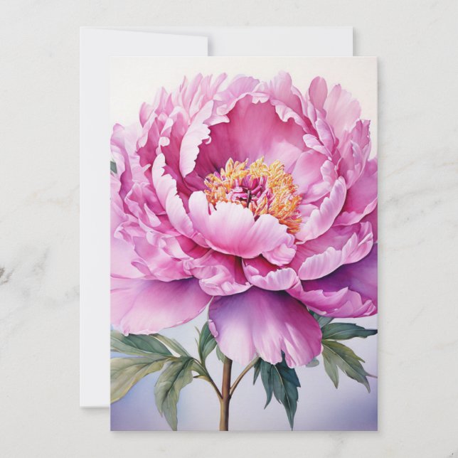 Vattenfärgat Peony Flat Helgdag Card Julkort (Framsida)