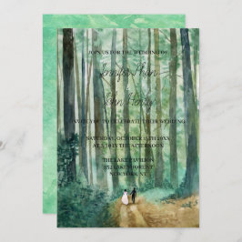 Vattenfärgat skogslandskap, handmålat inbjudningar