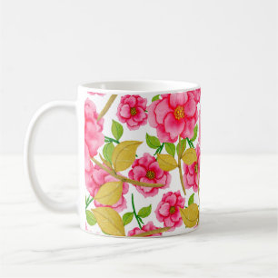 Vattenfärgat sömlöst mönster med blommor. Vintage Kaffemugg