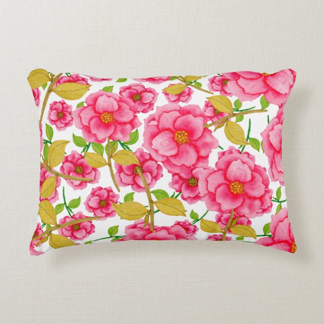 Vattenfärgat sömlöst mönster med blommor. Vintage  Prydnadskudde (Framsidan)