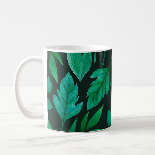 Vattenfärgat sömlöst mönster med handmålat blått kaffemugg (Vänster)