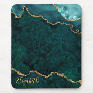 Vattenfärgat Teal Guld Marble Geode Agate Musmatta