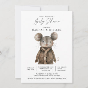 Vattenfärgat trädsdjur Mouse Baby Shower Inbjudningar