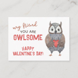 Vattenfärgat Uggla Pun Classroom Valentine Card Pa