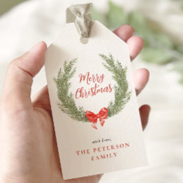Vattenfärgat utandningsrött Bow Helgdag Gift Presentetikett