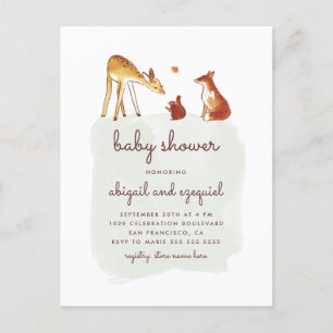 Vattenfärgat Woodland Animal Friends Baby Shower Inbjudan Vykort