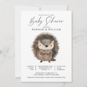 Vattenfärgat Woodland Animal Hedgehog Baby Shower Inbjudningar