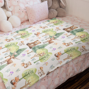 Vattenfärgat Woodland Animal Nursery Child Room Fleecefilt