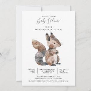 Vattenfärgat Woodland Animal Squirrel Baby Shower Inbjudningar