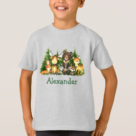 Vattenfärgat Woodland Animals Forest Barn Grått T Shirt