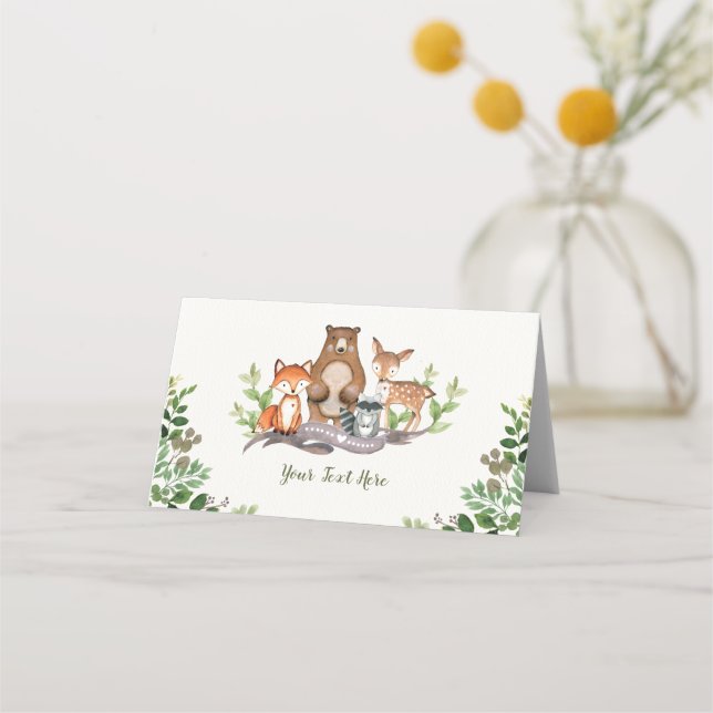 Vattenfärgat Woodland Animals Greenery Forest Deco Placeringskort (Framsida)