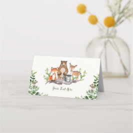 Vattenfärgat Woodland Animals Greenery Forest Deco Placeringskort