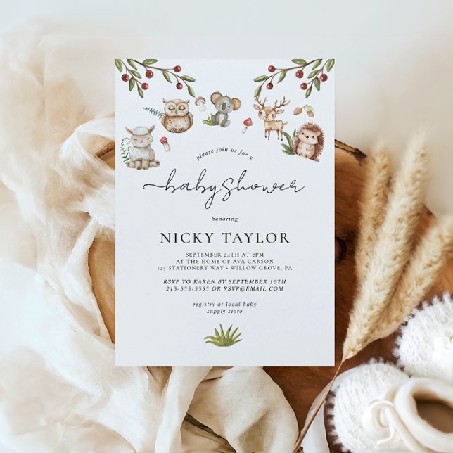 Vattenfärgat Woodland Cute Animal Baby Shower Inbjudningar (Skapare uppladdad)