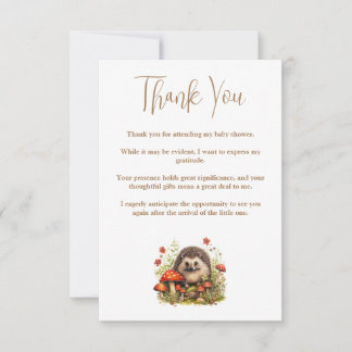 Vattenfärgat Woodland Hedgehog Mushroom Baby Showe Tack Kort