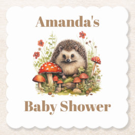 Vattenfärgat Woodland Hedgehog Mushroom Baby Showe Underlägg Papper