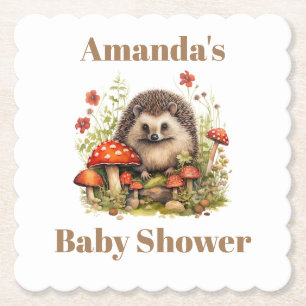 Vattenfärgat Woodland Hedgehog Mushroom Baby Showe Underlägg Papper