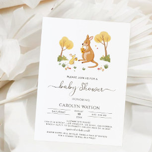 Vattenfärgat Woodland Honung Kangaroo Baby Shower Inbjudningar
