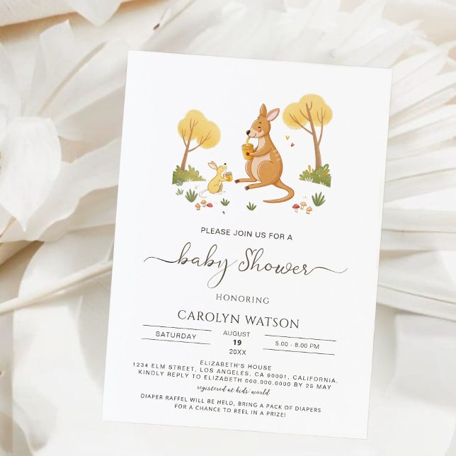 Vattenfärgat Woodland Honung Kangaroo Baby Shower Inbjudningar (Skapare uppladdad)