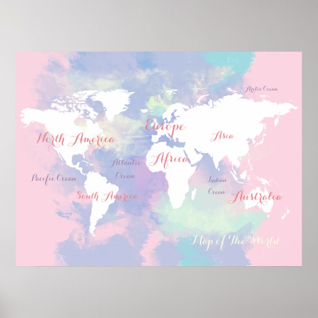 Vattenfärgatlas . karta i världens geografiska omr poster (Framsidan)