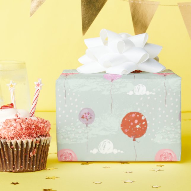 Vattenfärgballonger Presentpapper (Födelsedagsfest)