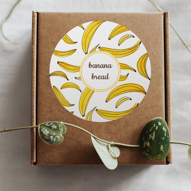 Vattenfärgbananer - gult runt klistermärke (Skapare uppladdad)