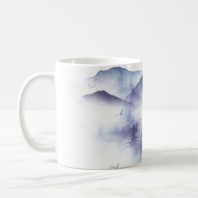 Vattenfärgberg, illustration av vinterlandskapet kaffemugg (Vänster)