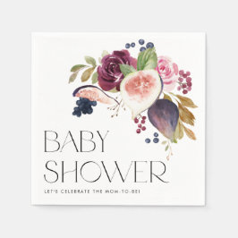 Vattenfärgbilder och burgundisk Blommigt, babykläd Pappersservett