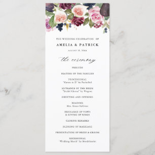 Vattenfärgbilder och Lila blommor Fall Wedding Program