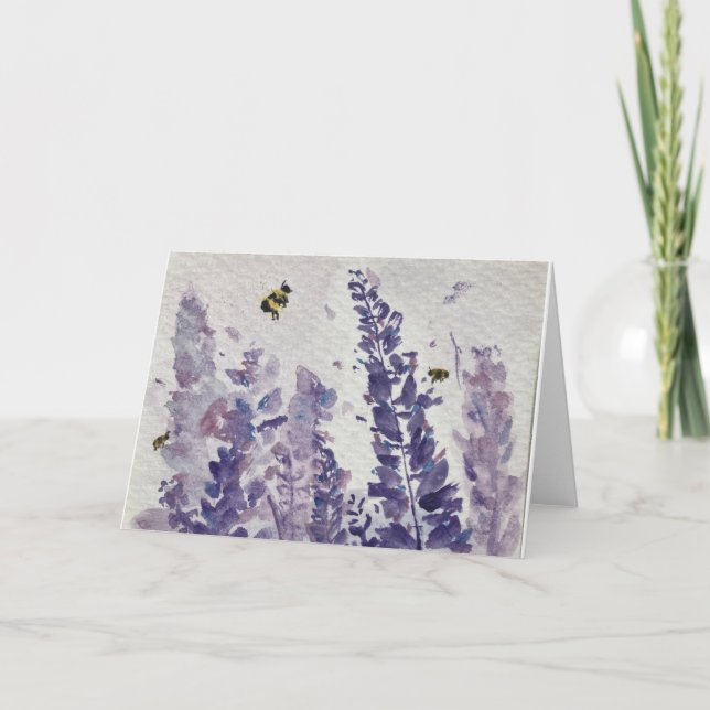 Vattenfärgbin i lavender kort (Framsida)