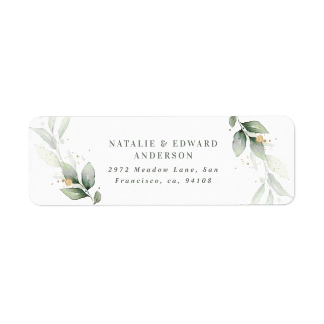 Vattenfärgblad, metalliskt guld, modernt returadress etikett (Framsidan)