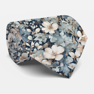 Vattenfärgblad och krämfärgad blommigt slips