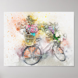 Vattenfärgblandare Bike & Flowers 1 Poster